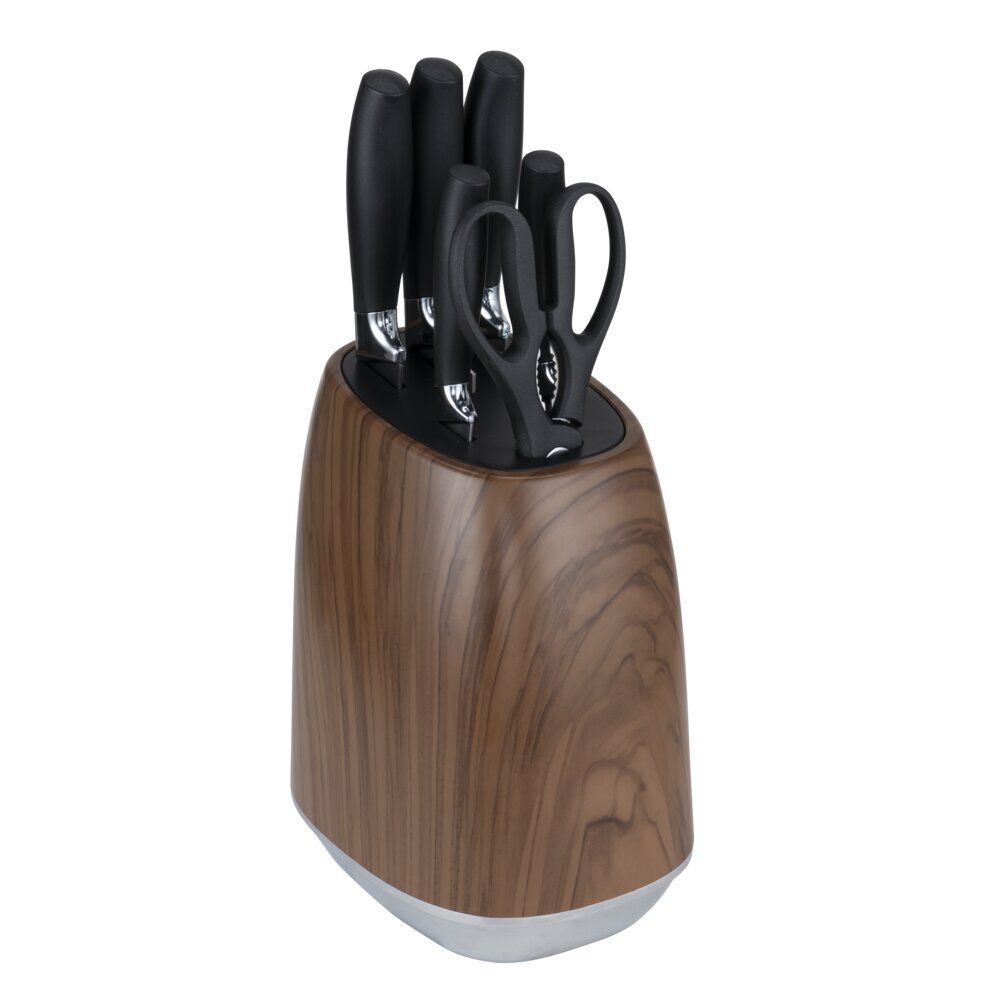 Coffret couteaux x5 avec ciseaux x1 et support rangement effet bois
