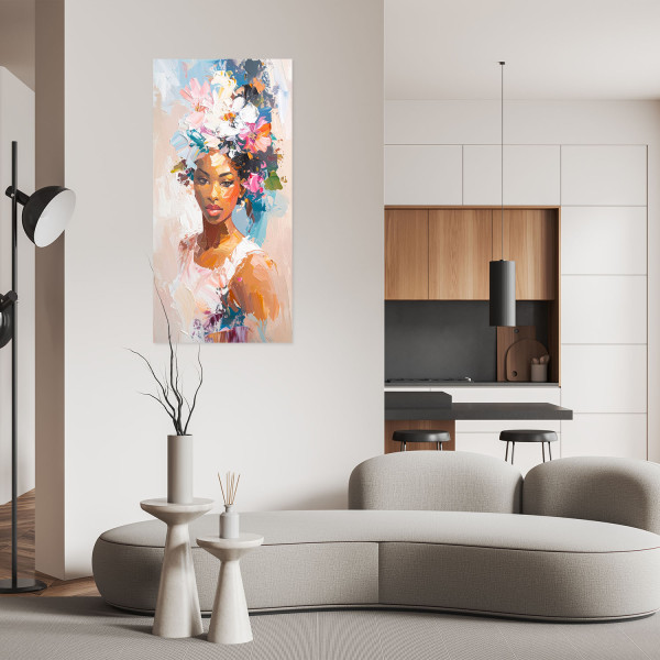 Naklejka na ścianę do salonu Feeby Portret kobiety kwiaty abstrakcja 40x80