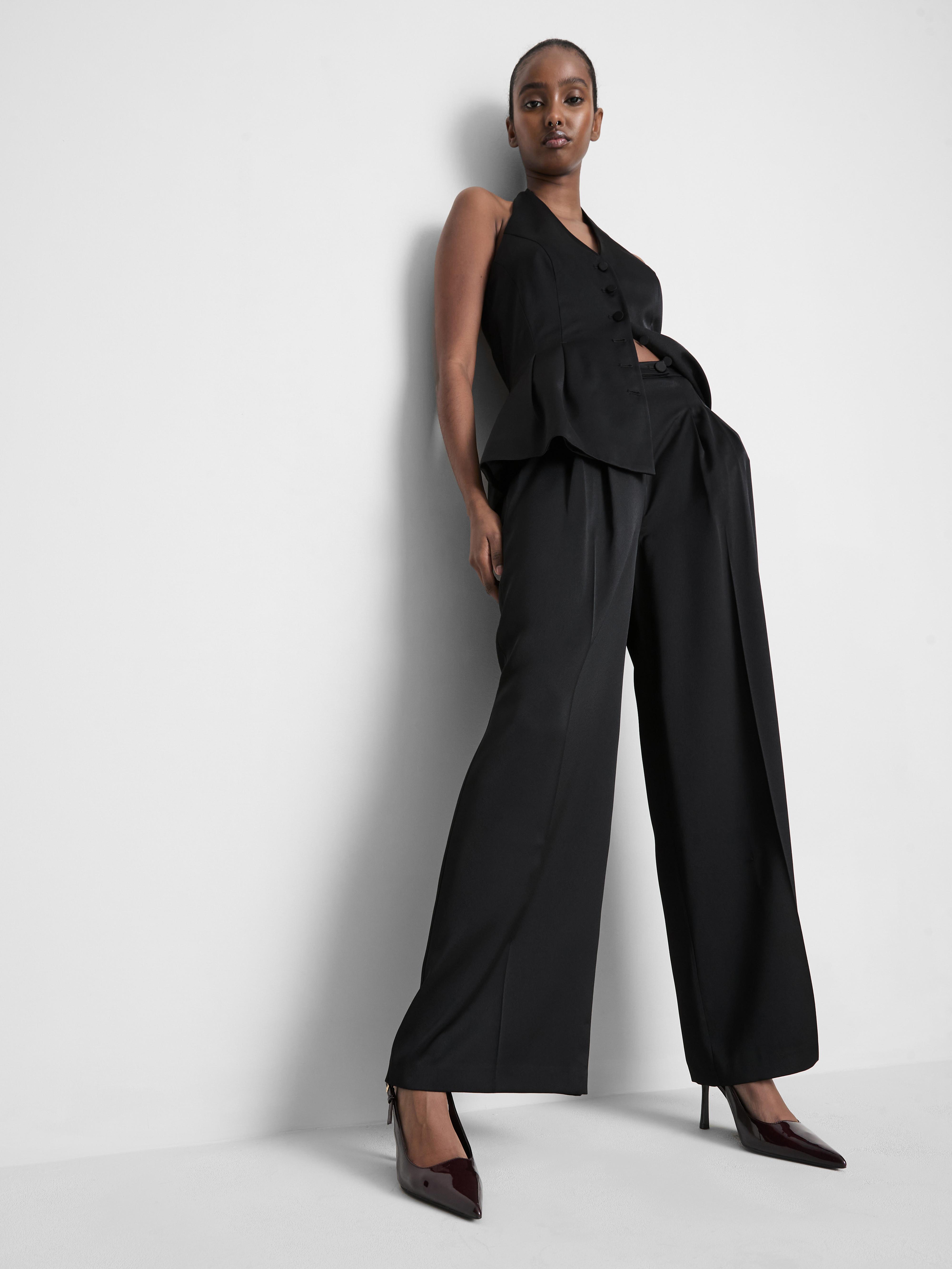 Satin Pleated Wide Leg Pants