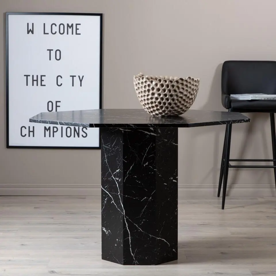 Eettafel Zwart Marmerlook - 110x110x75cm - Marbs