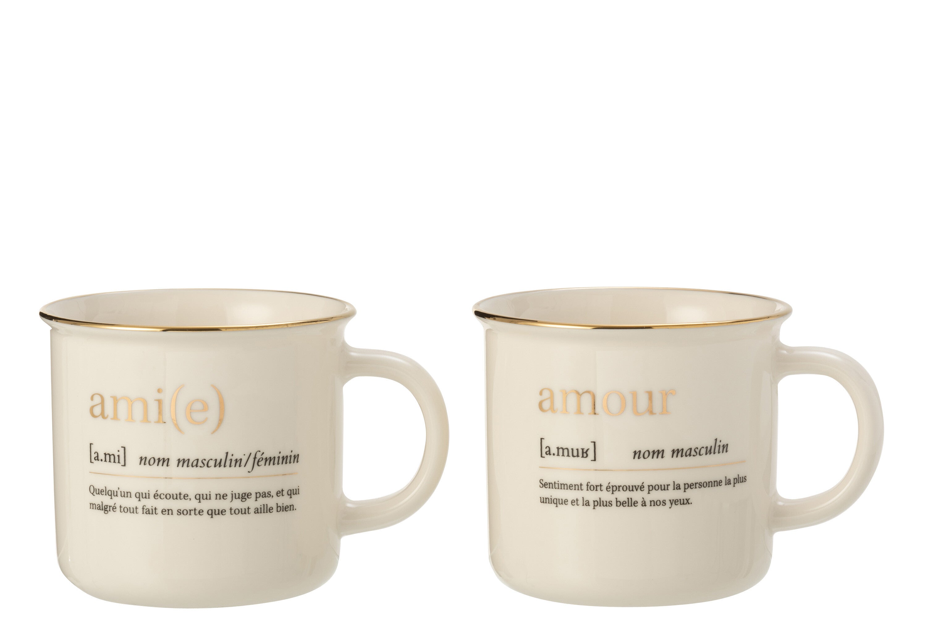 J-Line mok Boodschap Amour Ami - keramiek - goud - 2 stuks