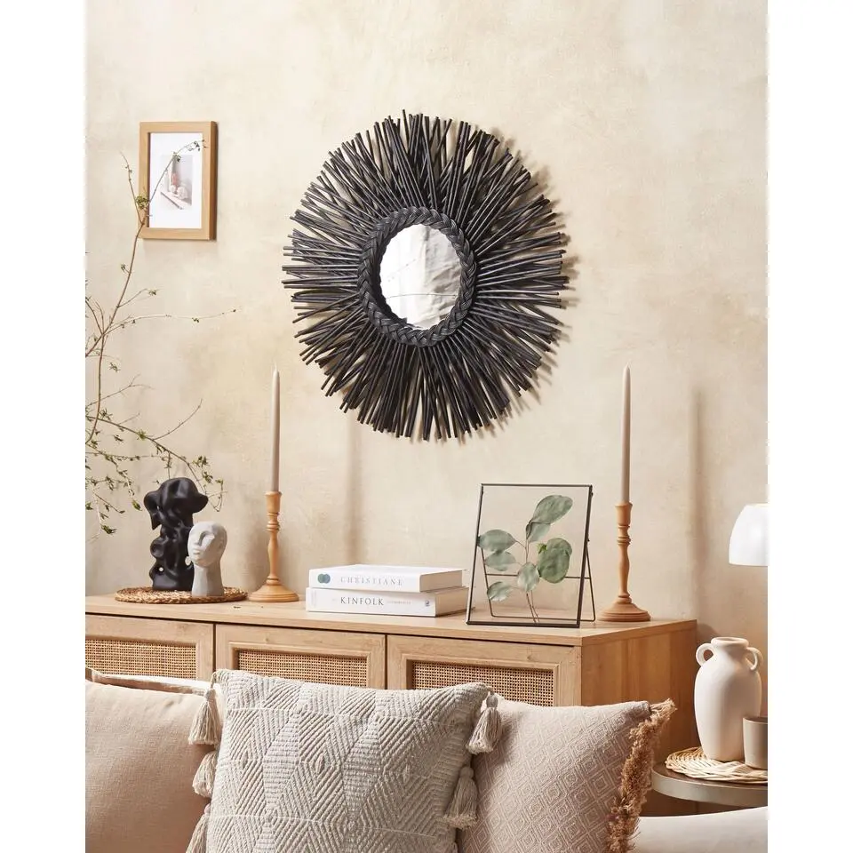 KALASIN - Wandspiegel - Zwart - Rotan