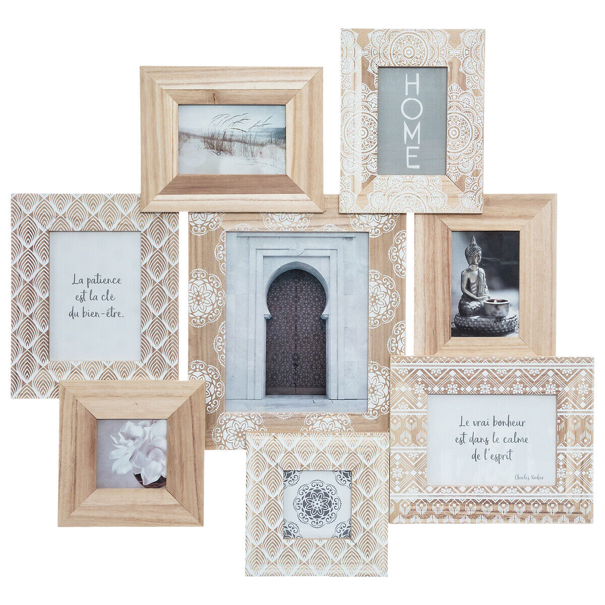 Multimoldura emile em madeira para 8 fotografias