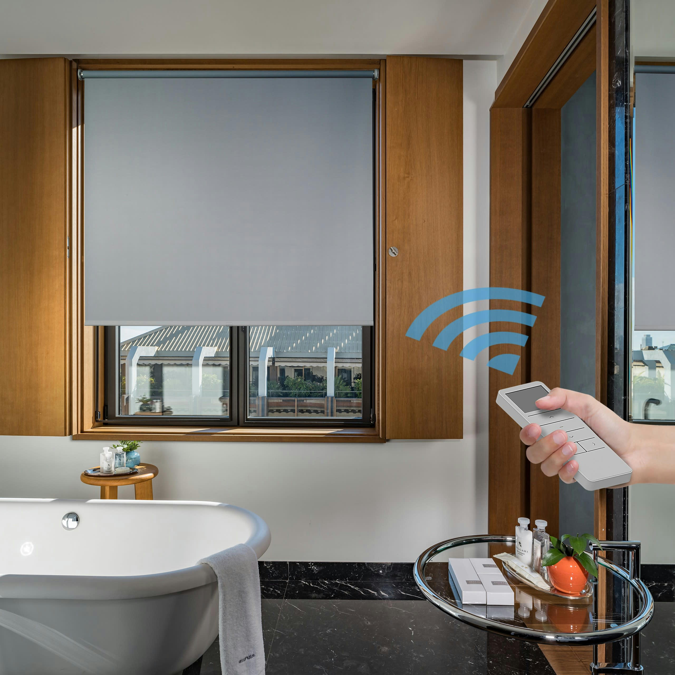 BLACKOUT MOTORISÉ - Store enrouleur motorisé occultant gris 90 x 250 cm