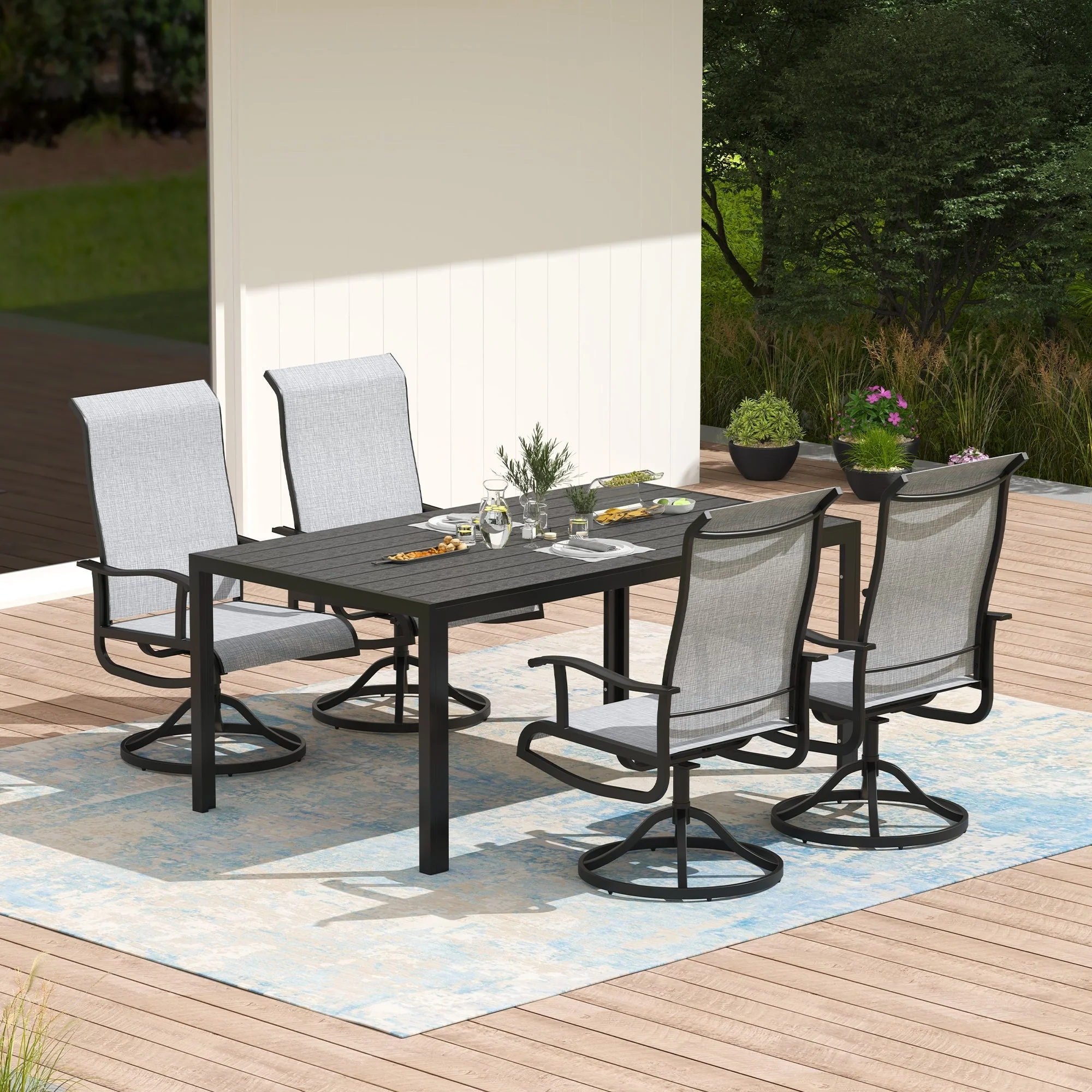 5/7-Piece Outdoor Dining Set with 4/6 Swivel Patio Chairs and Rectangular Table, Patio Dining Table Set for 4/6