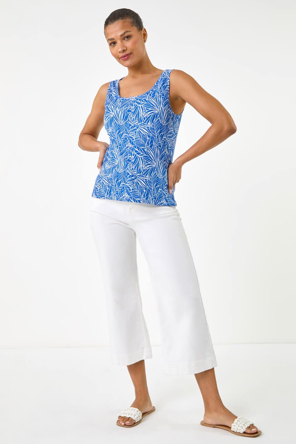 Roman Leaf Print Textured Stretch Vest Top