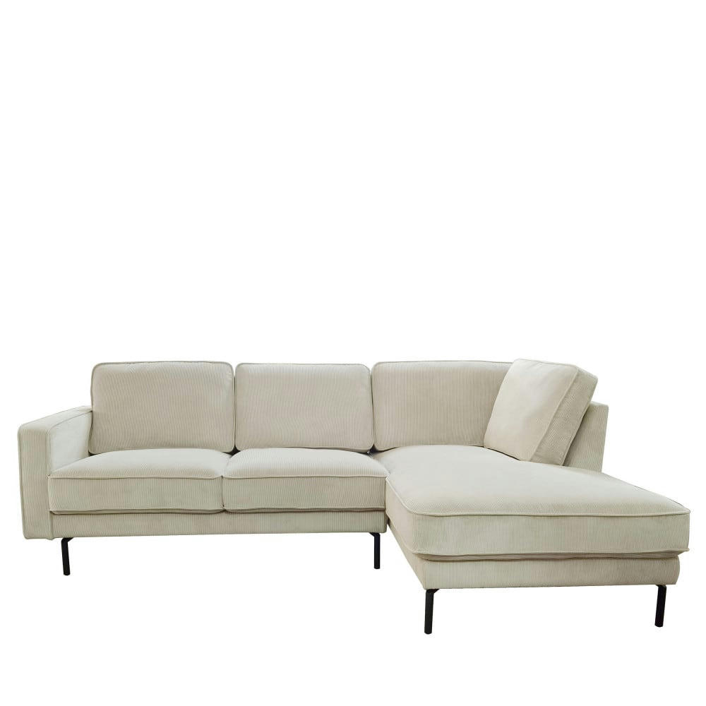 ORSO - Canapé d'angle droit en velours côtelé beige 3,5 places