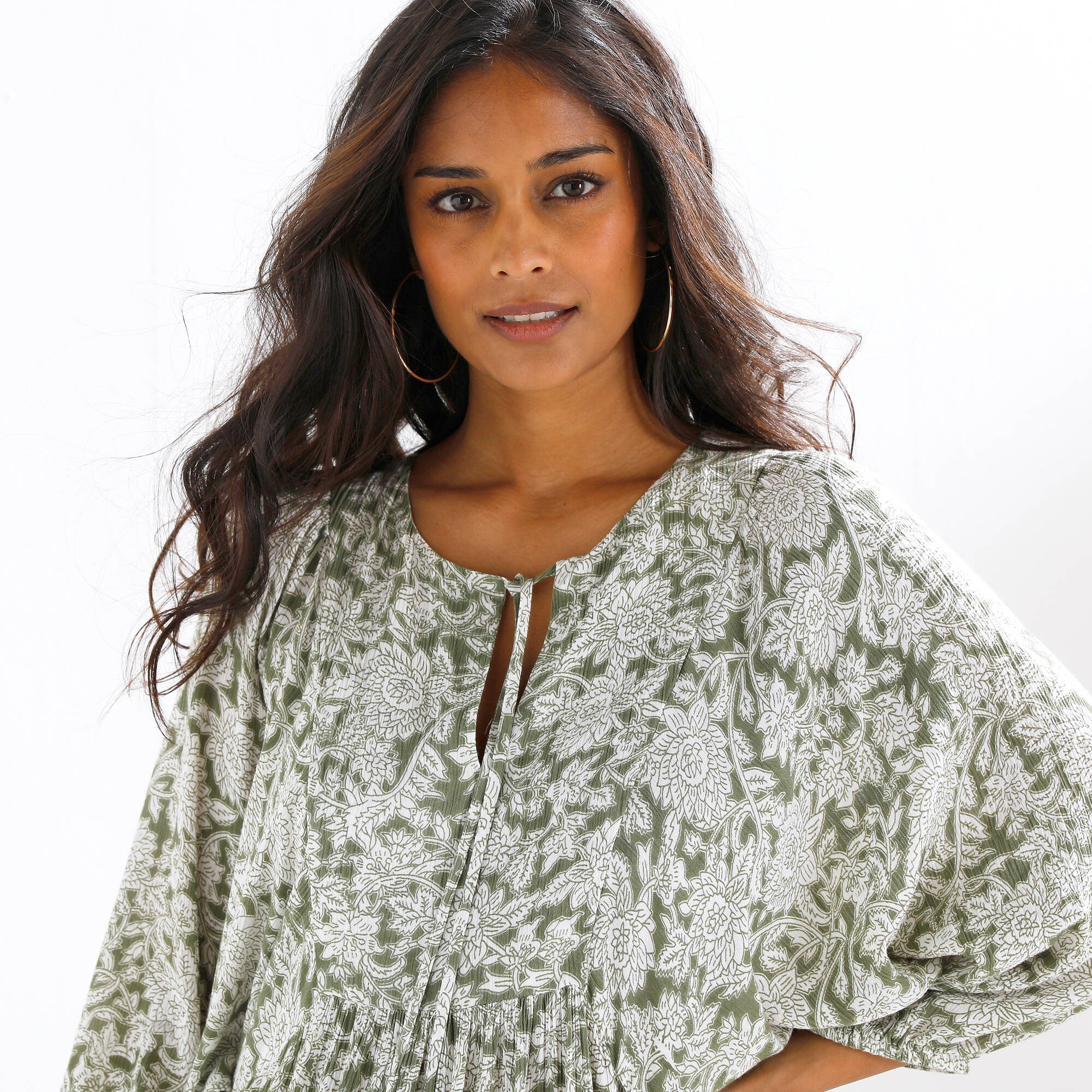 Robe longue imprimée, crépon