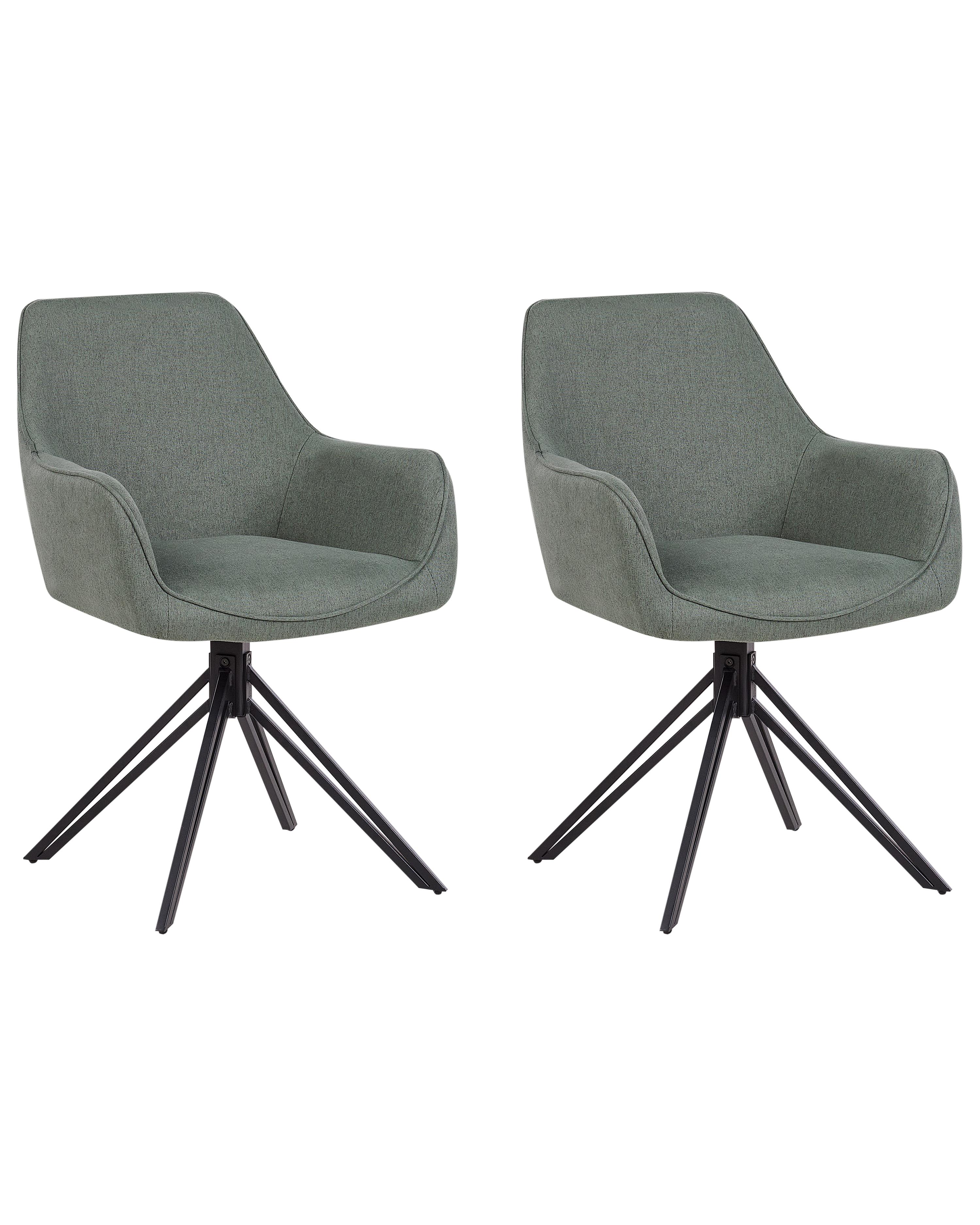 Set of 2 Dining Chairs Swivel JODAR Fabric Dark Green
