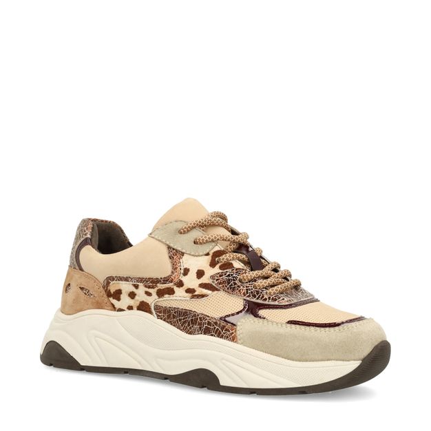 Beige sneakers met cow print