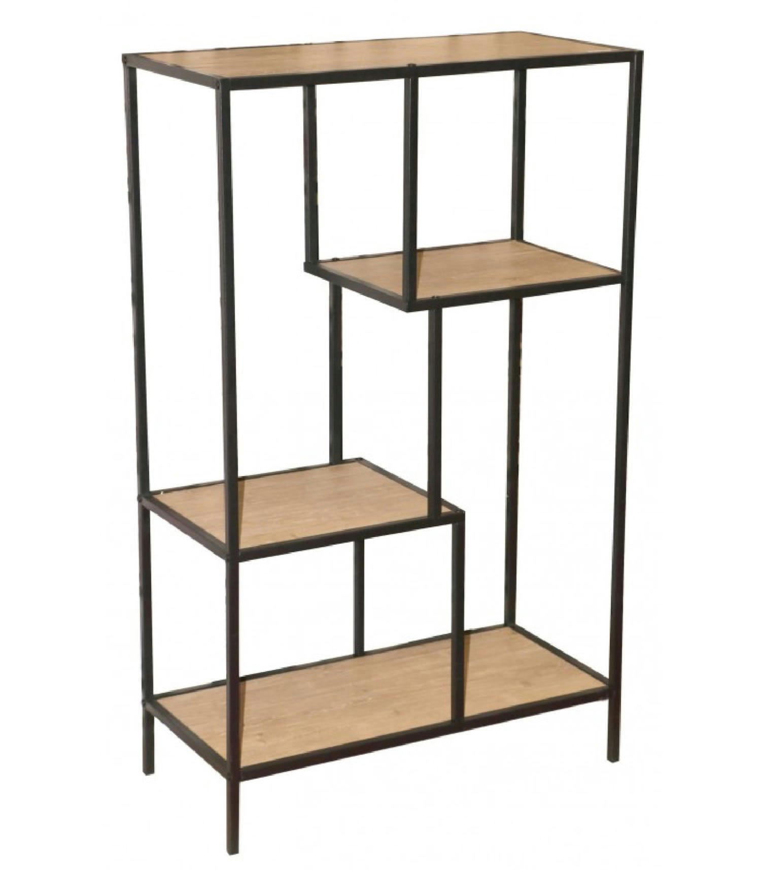 BOIS - Étagère bibliothèque en métal noir et bois 4 étages
