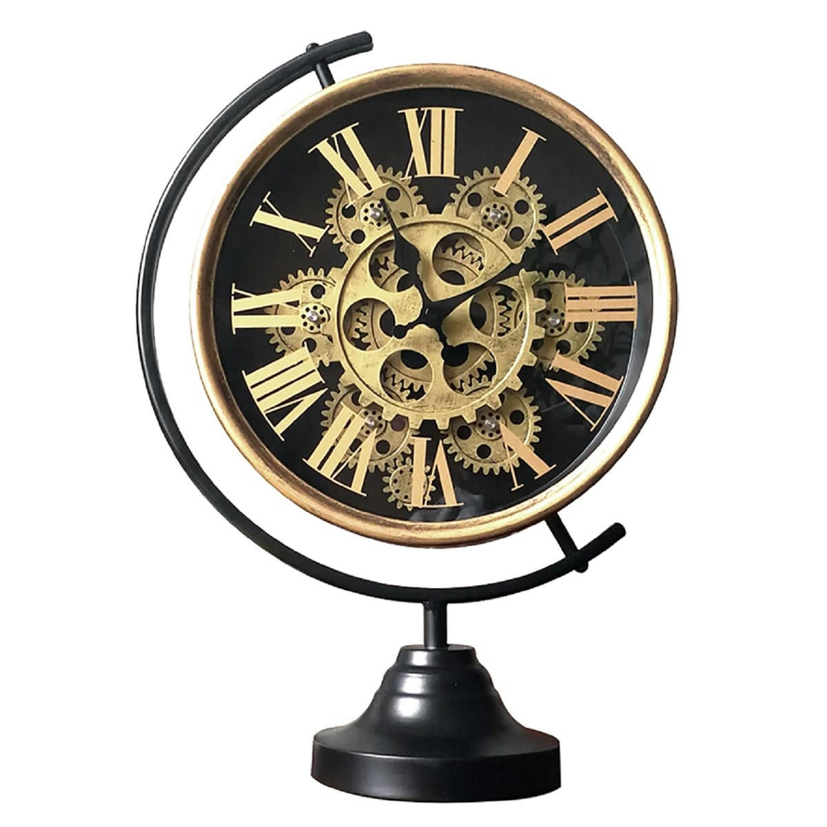 MAPPEMONDE - Horloge mécanisme sur pied en métal noir