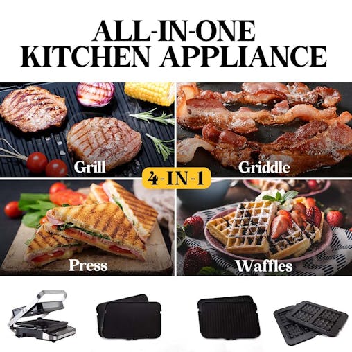 NNEMB Smart Multi Contact Grill and Sandwich Panini Press-with Waffle Maker Plates