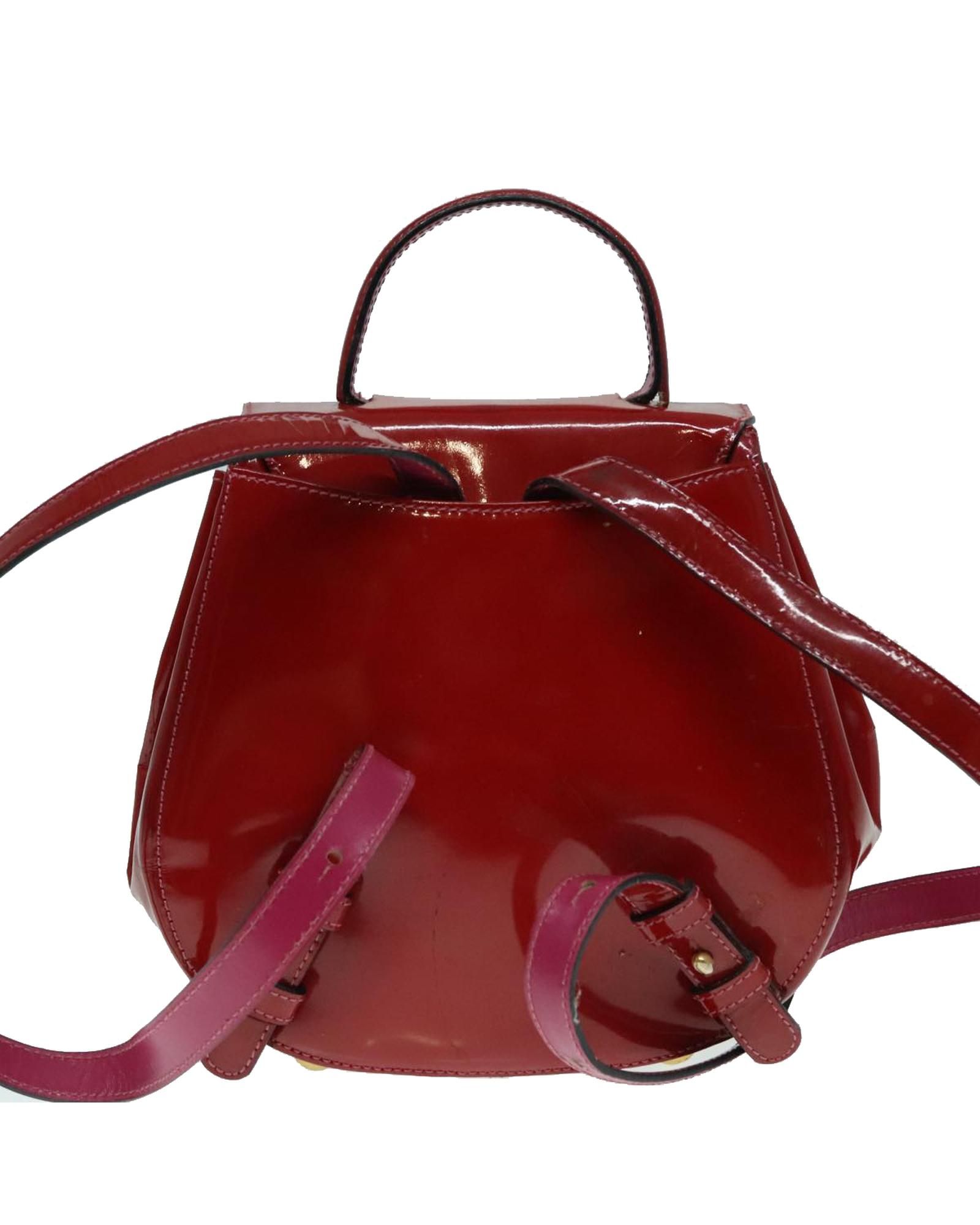 Celine Preloved Vintage Patent Leather Satchel Wo - Red Backpacks