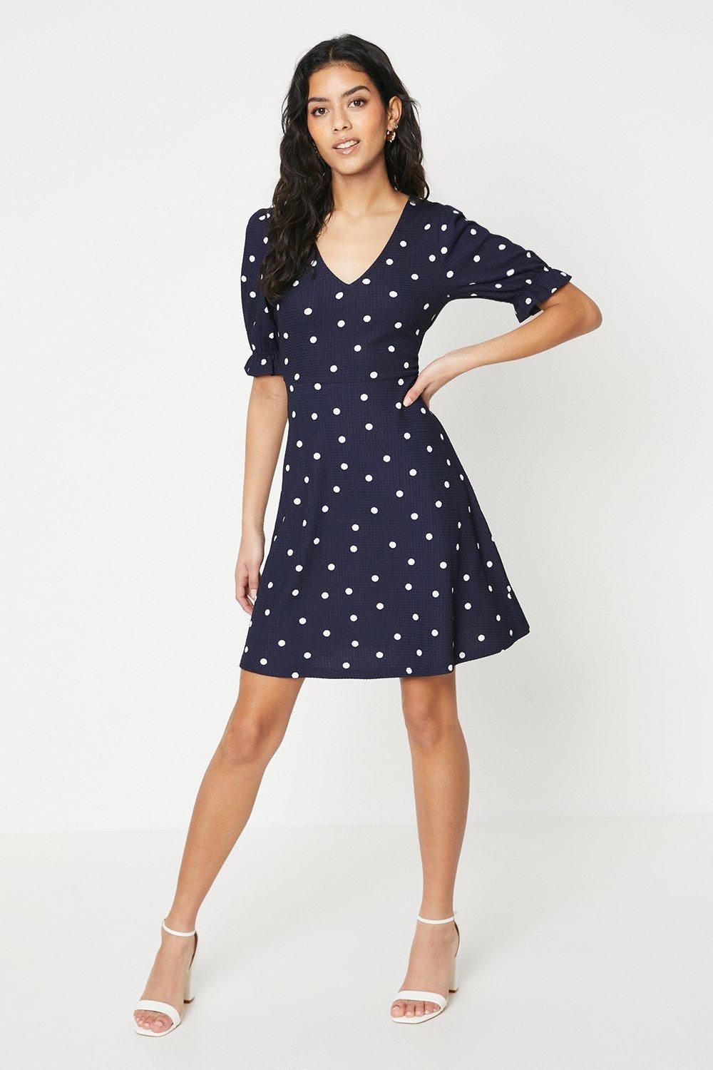 Dorothy Perkins Petite Navy Spot Short Sleeve Jersey Mini Dress