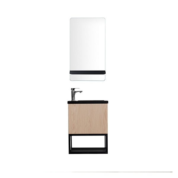 Meuble lave-mains NOVA décor chêne suspendu   miroir rectangulaire