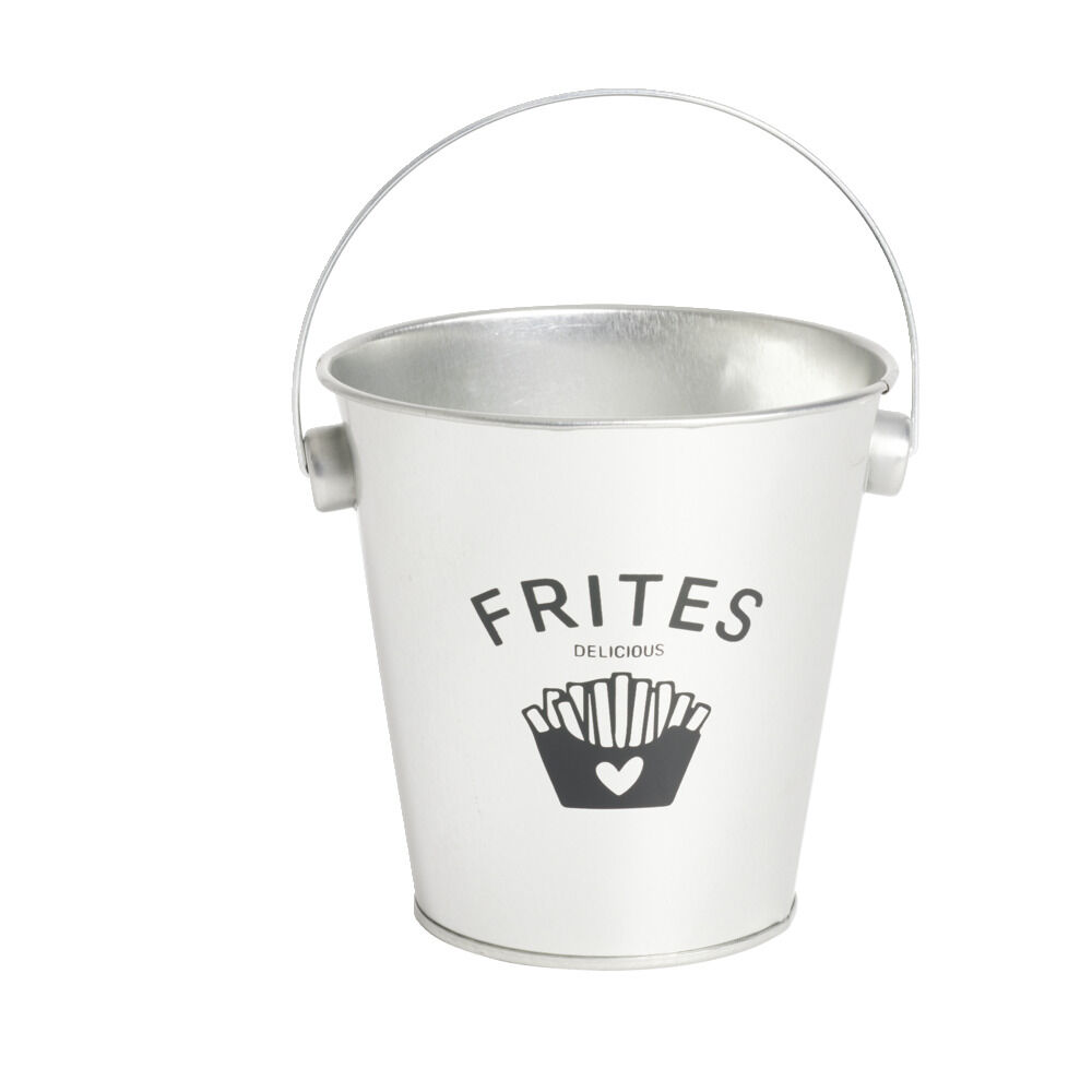 Seau à frites avec anse étain et inox gris Ø10,5xH7,5cm