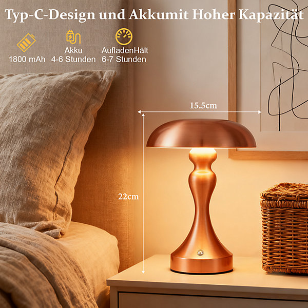 Lampe de chevet led nettlife tactile, intensité variable, sans fil, rechargeable par usb, style vintage