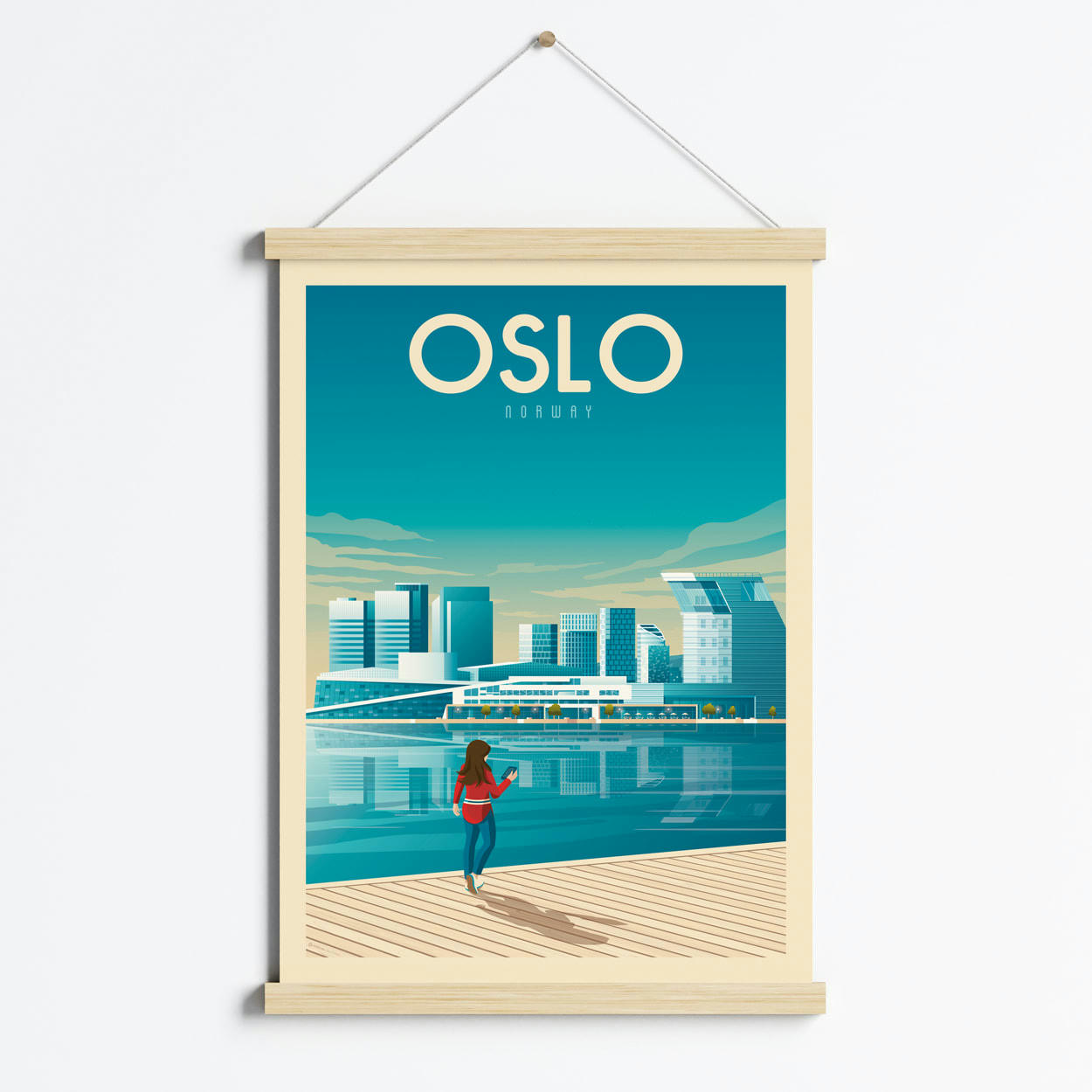 - Affiche Oslo Norvège + Cadre Magnétique (Bois) 50x70 cm