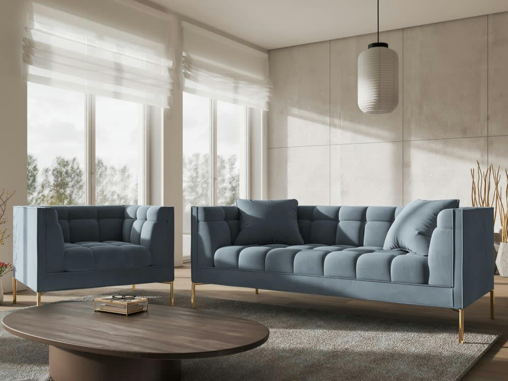 KAROO - Fauteuil velours bleu clair
