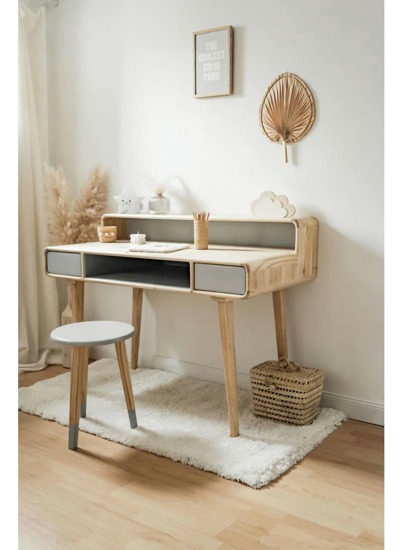 RÉTRO - Bureau bois massif naturel et gris