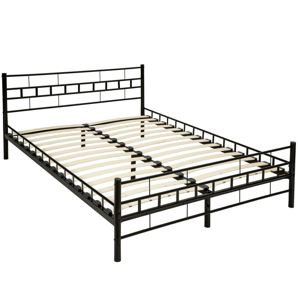 - Lit design moderne avec sommier avec Cadre en Acier solide noir