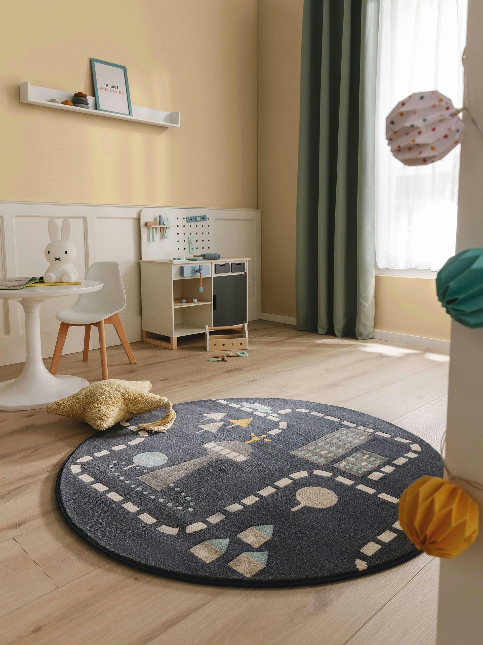 JUNO - Tapis enfant bleu D 120 rond