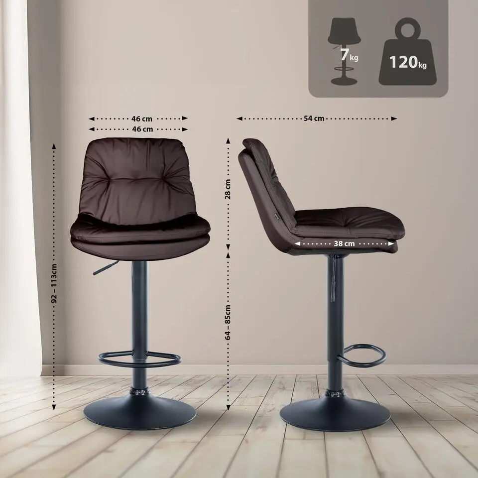 CLP Barkruk Laurel zwart Frame - Kunstleer - bruin