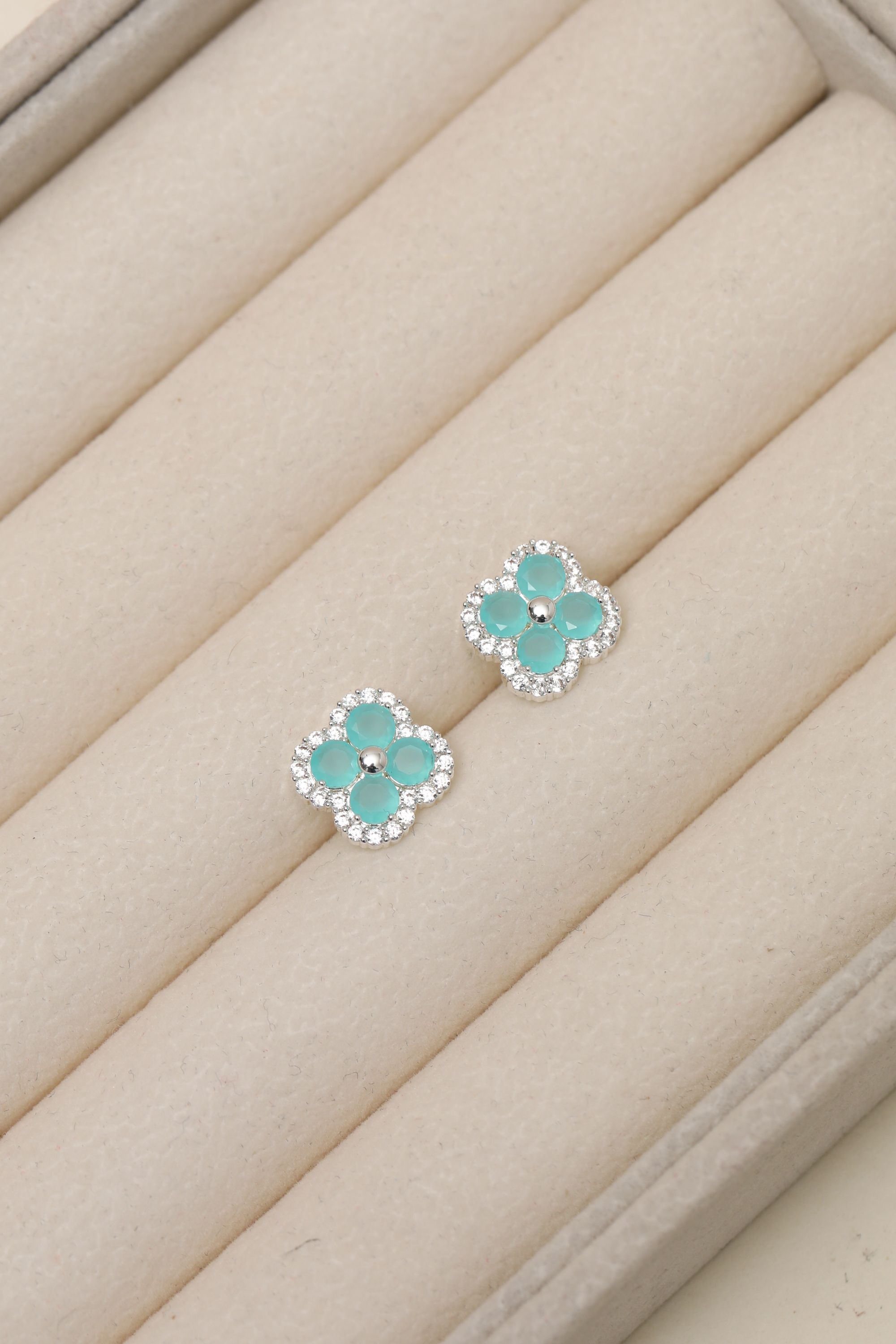 Jon Richard Silver Plated and Blue Clover Stud Earrings