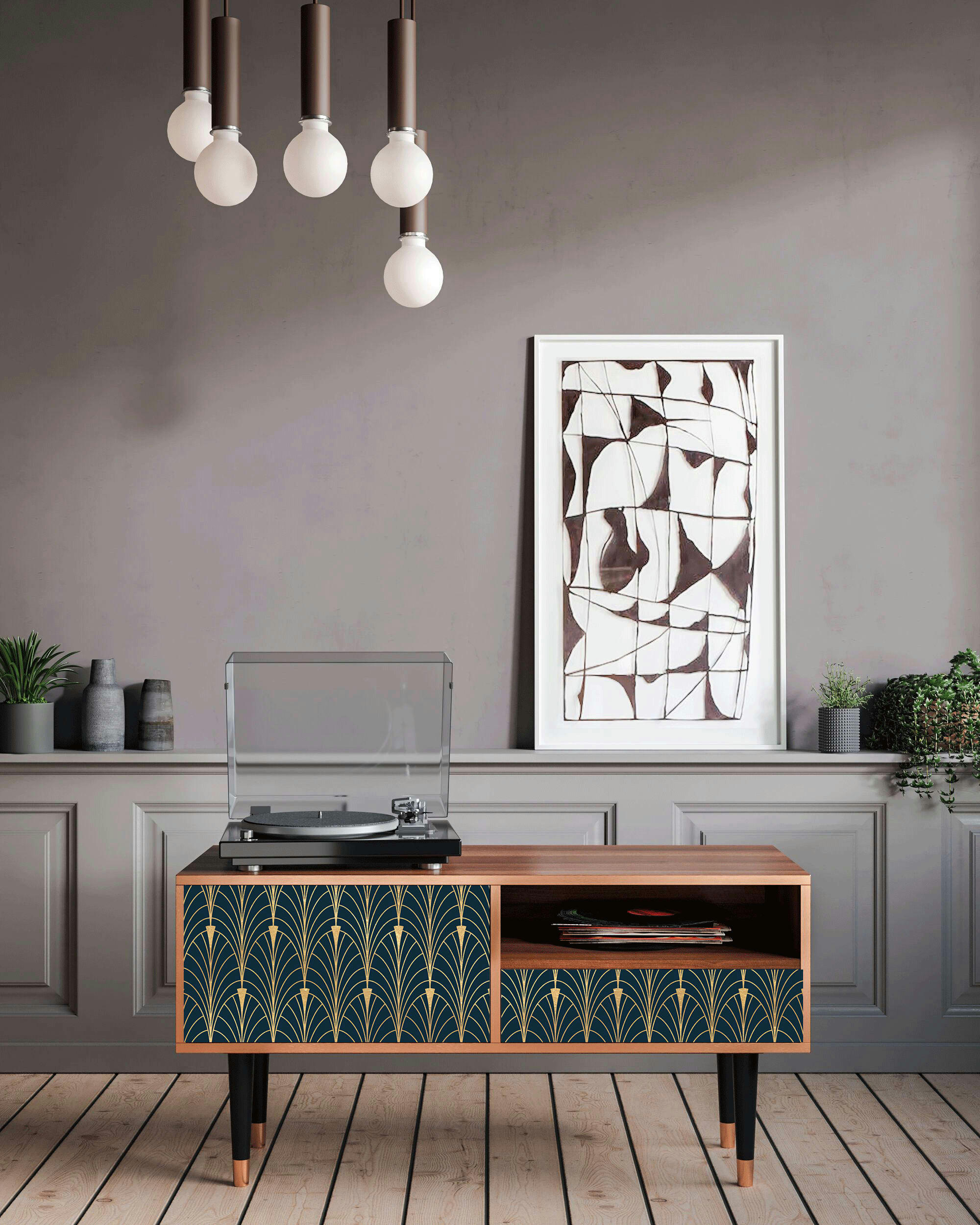 FLOWER OF THE NILE - Meuble TV  bleu et jaune 1 tiroir et 1 porte L 115 cm