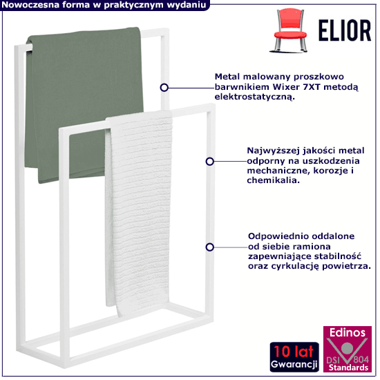 Biały dwuramienny stojak na ręczniki - Elvro