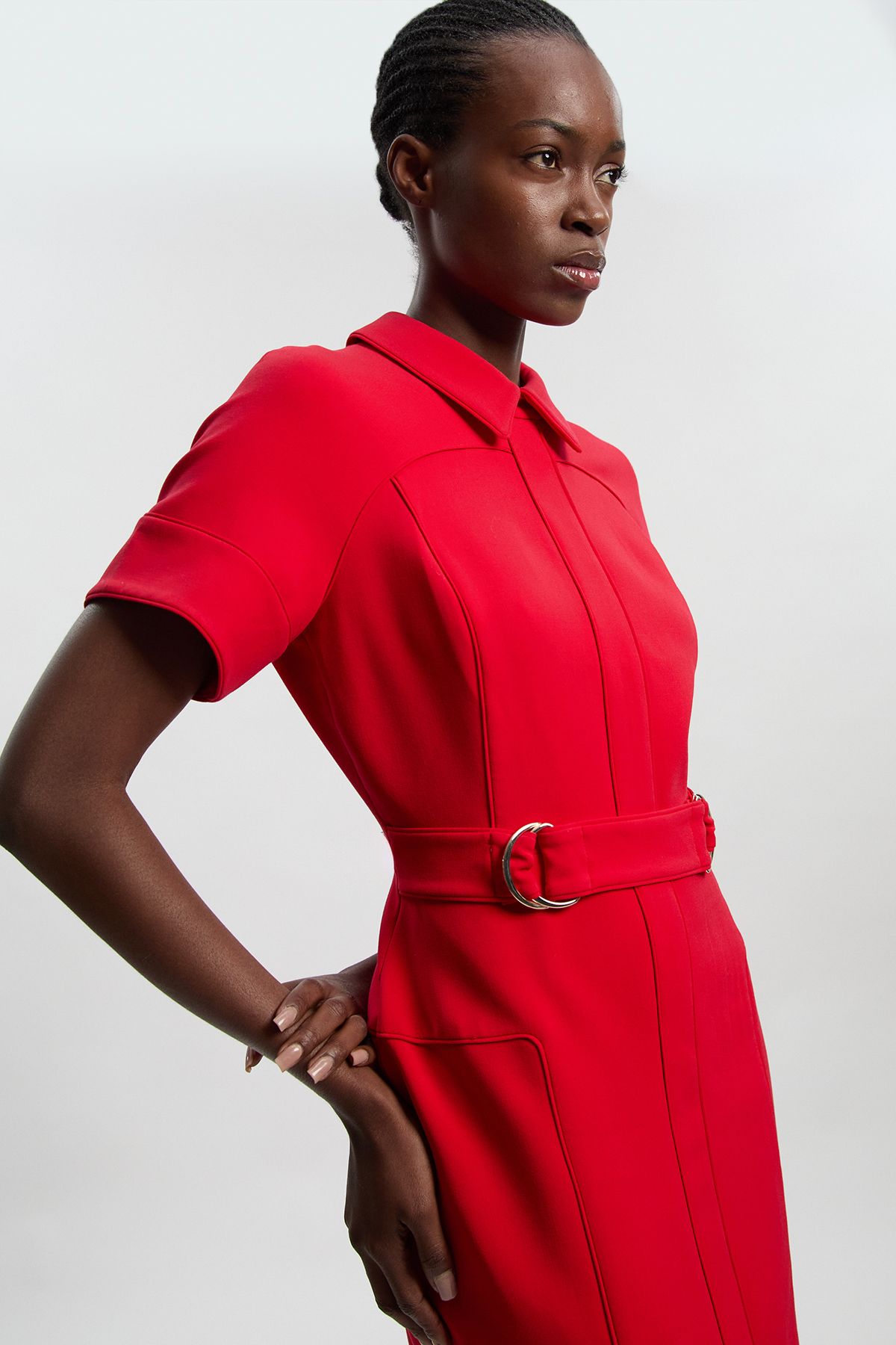 KarenMillen Compact Stretch Tipped Tab Detail Tailored Pencil Dress