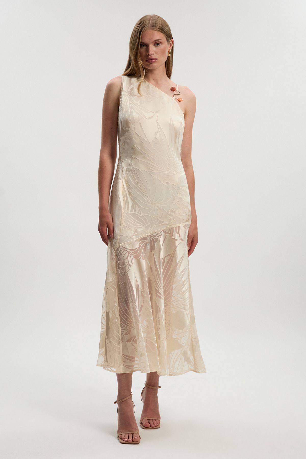 KarenMillen Tall Devoure One Shoulder Woven Maxi Dress With Trim Detail