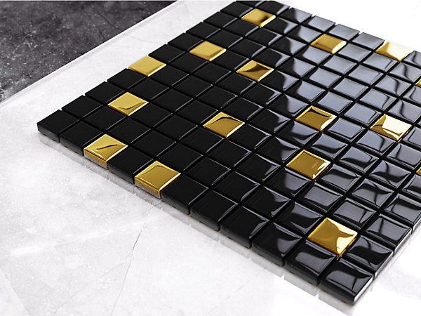 Mosaïque en verre sur filet pour salle de bain ou cuisine 30 cm x 30 cm - Nero gold