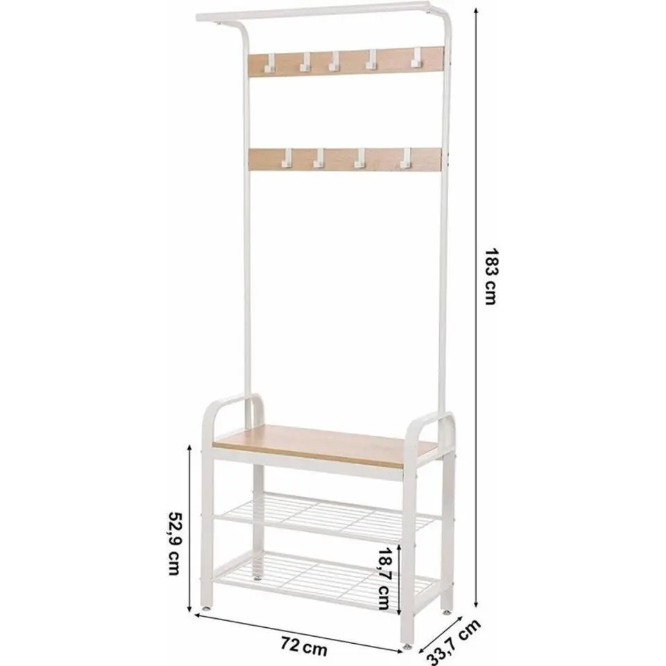 Parya Home - Kapstok - Schoenenrek - 9 Demonteerbare Haken