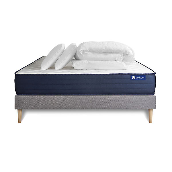 Pack sommier kit matelasRessorts ensachés et mémoire de forme avec couette et oreillers