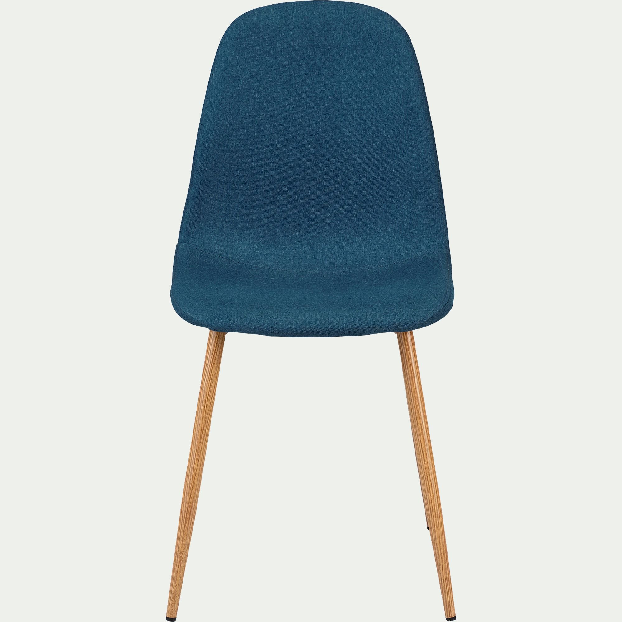 LOANA - Chaise en acier effet bois et tissu - bleu figuerolles