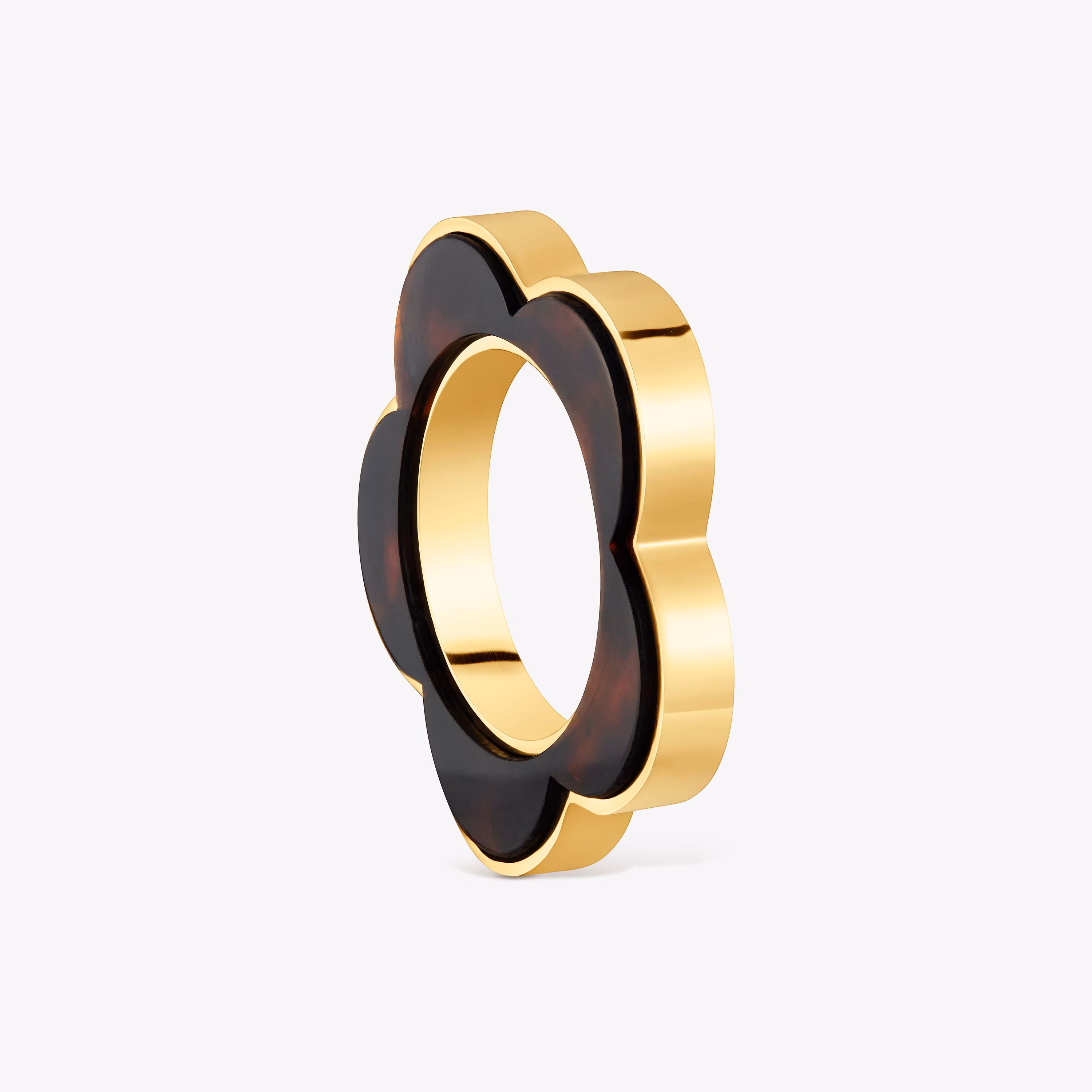 Anillo flor de acero dorado y resina carey Galaxy
