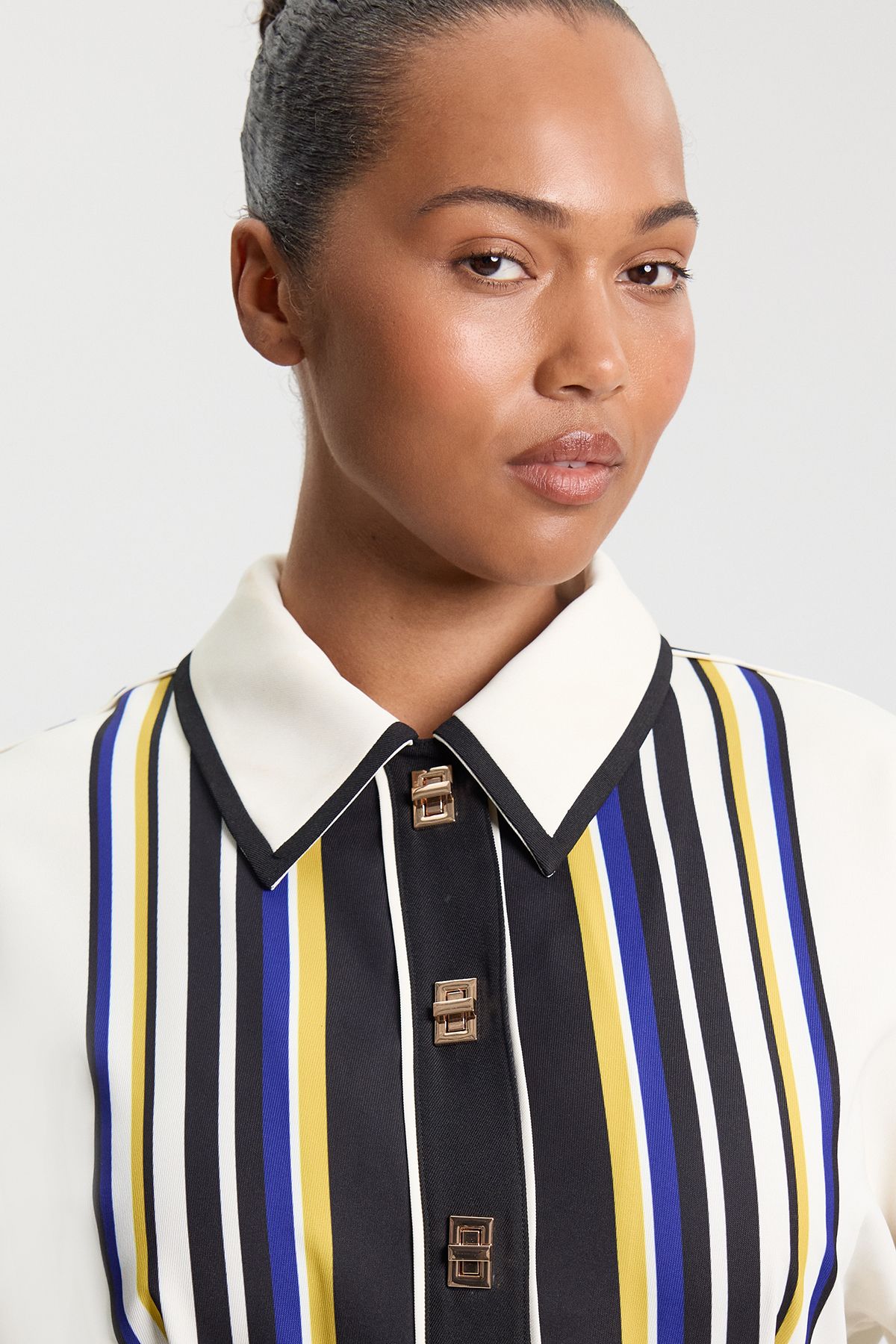 KarenMillen Plus Size Contrast Stripe Twill Woven Maxi Shirt Dress