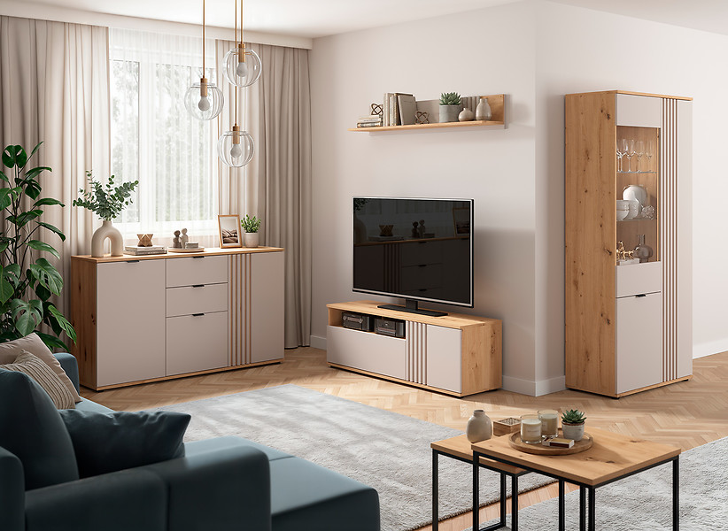 Szafka RTV Brevas 135 cm z drzwiami i szufladą dąb artisan/kaszmir