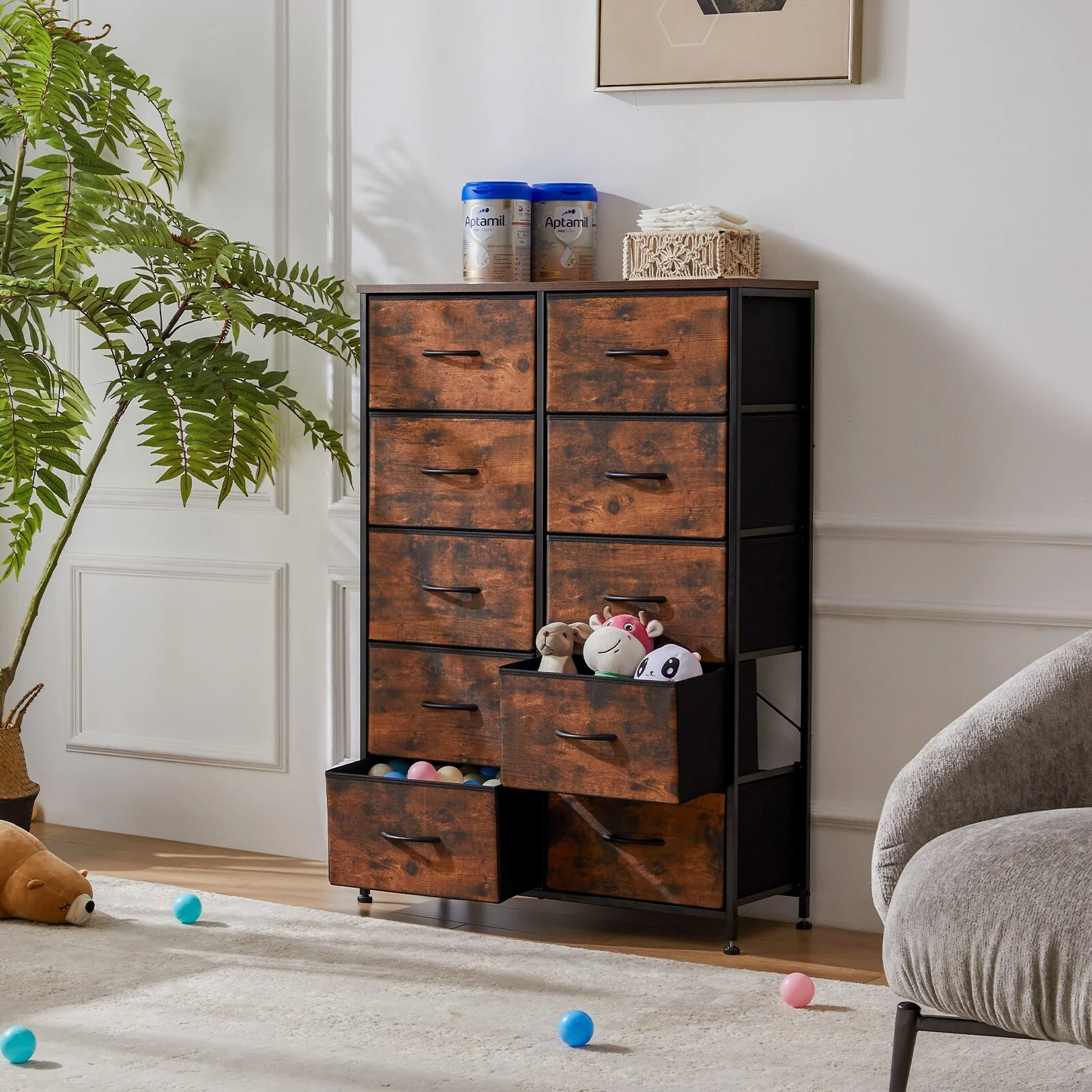 Dresser Storage Tower with 10 Fabric Drawers
