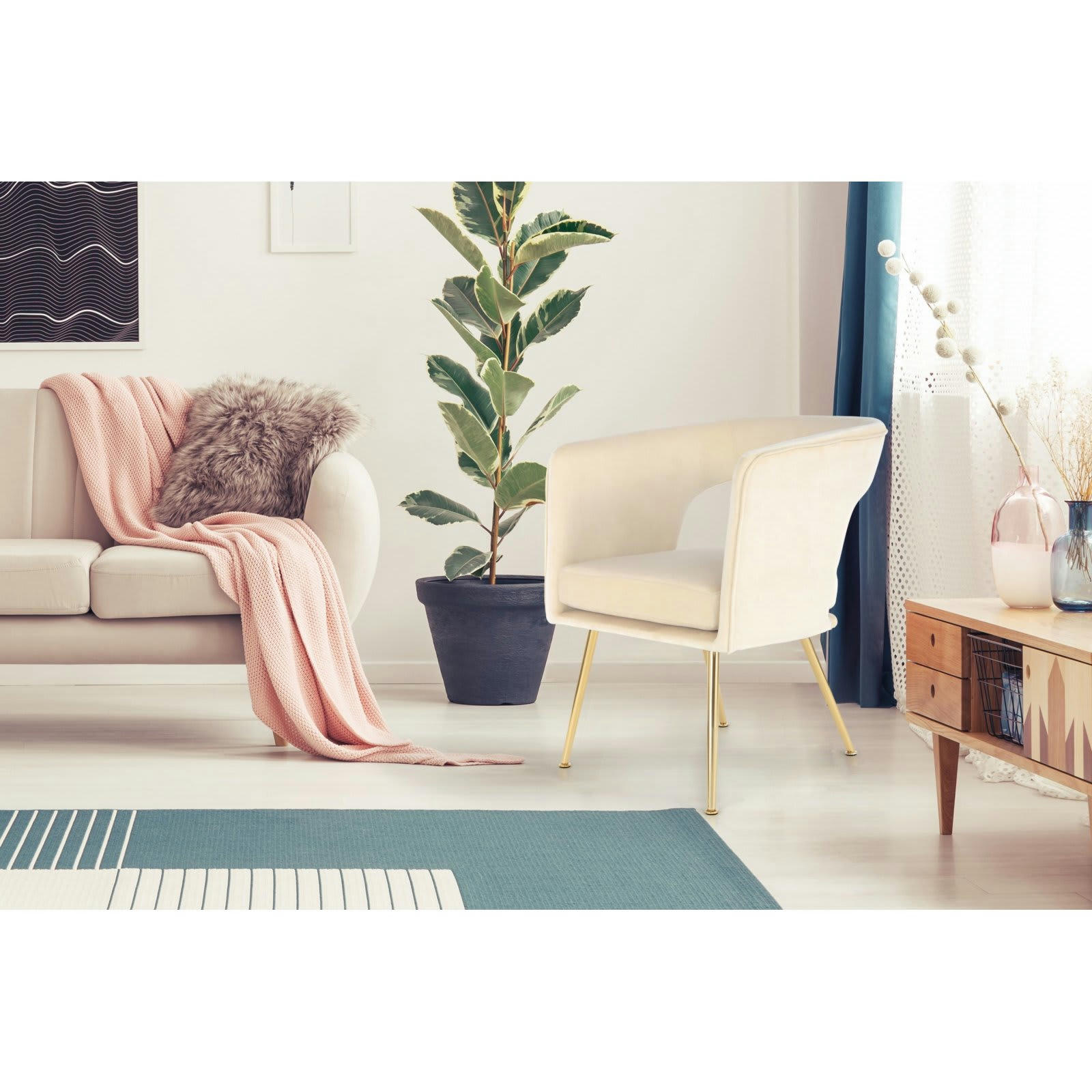 JOLENE - Fauteuil Velours Beige H. assise 45 cm