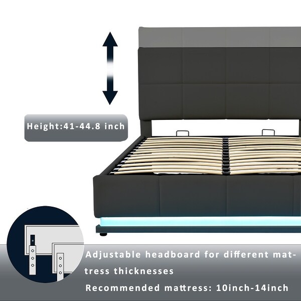 Queen Size PU Storage Bed with LED Lights and USB charger