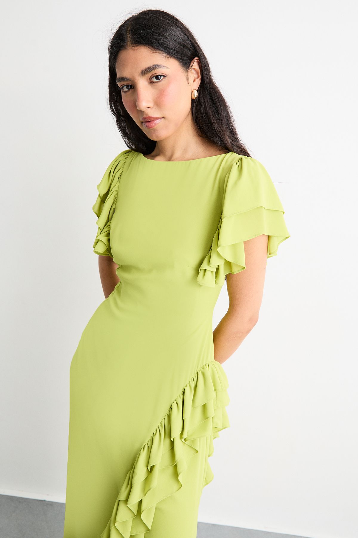 Warehouse Side Split Ruffle Detail Maxi Dress