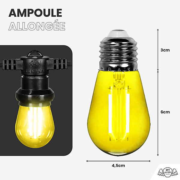 Lot de 10 Ampoules Guirlande Guinguette Led E27 jaune - 2W