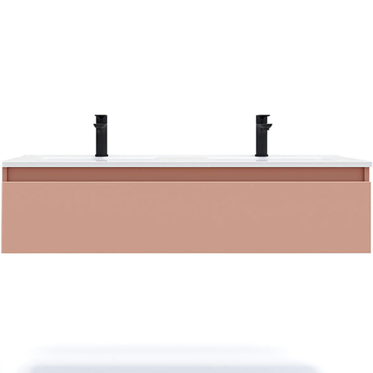 HUDSON - Meuble salle de bain double vasque 120cm 1 tiroir Abricot