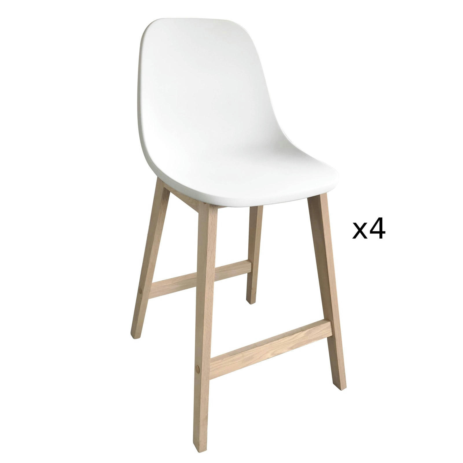 ELIOS - Chaises d'ilot et bar 65 cm  en chêne et assise plastique - Lot de 4