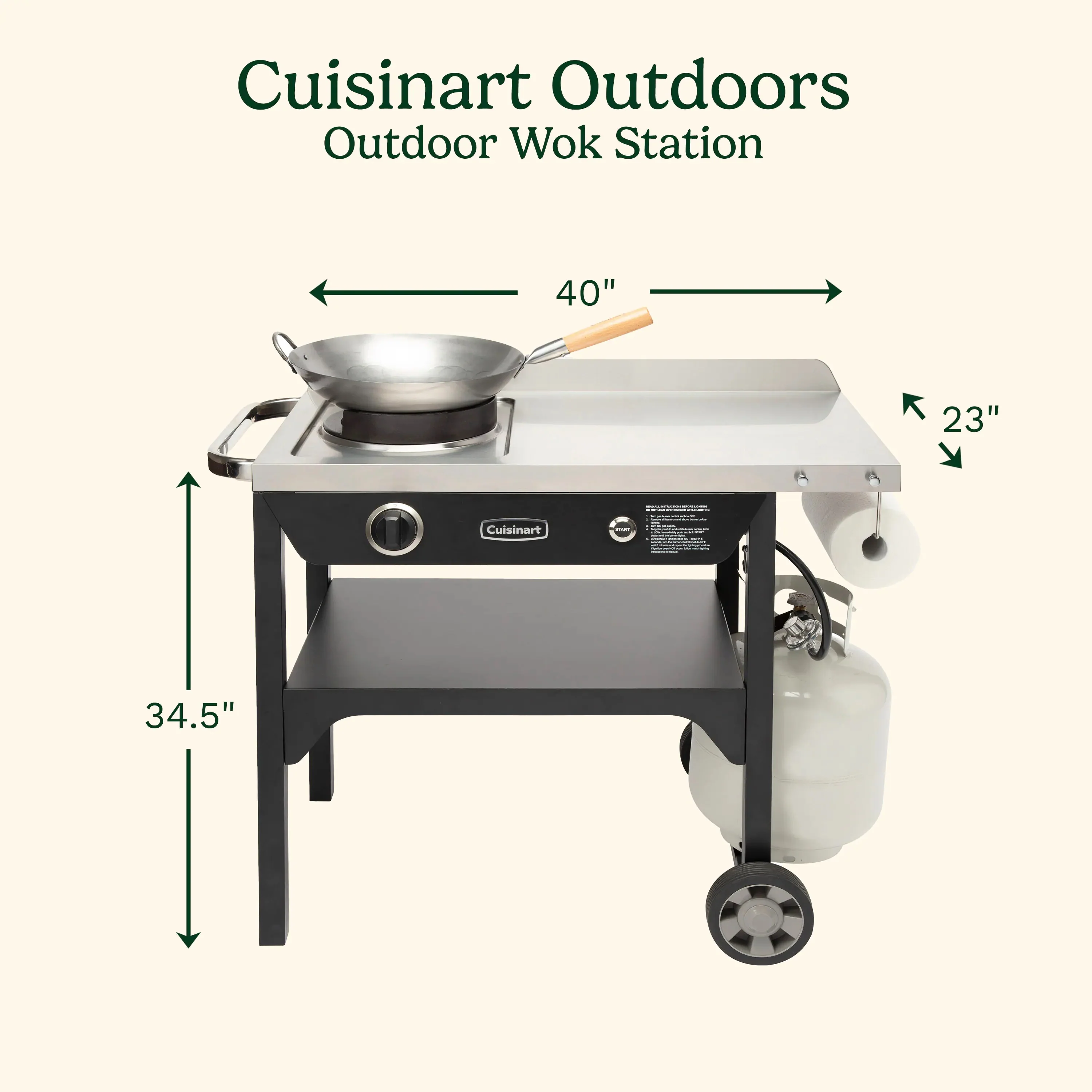 Cuisinart Outdoor Wok Station, 50,000 BTU Propane Outdoor Wok Burner w Prep Table, 14锟芥锟斤拷 Carbon Steel Wok for Stir Fry, Searing, BBQ 锟斤拷 Black