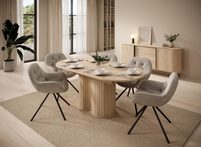 Stół rozkładany RIVO 180-220 cm dąb cremona elegancki do jadalni ryflowany