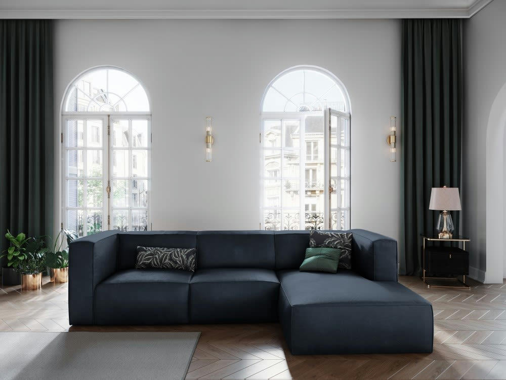 MUSE - Canapé d'angle 5 places en cuir bleu
